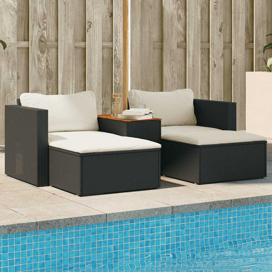 5 Piece Garden Sofa Set With Cushions Poly Rattan Acacia