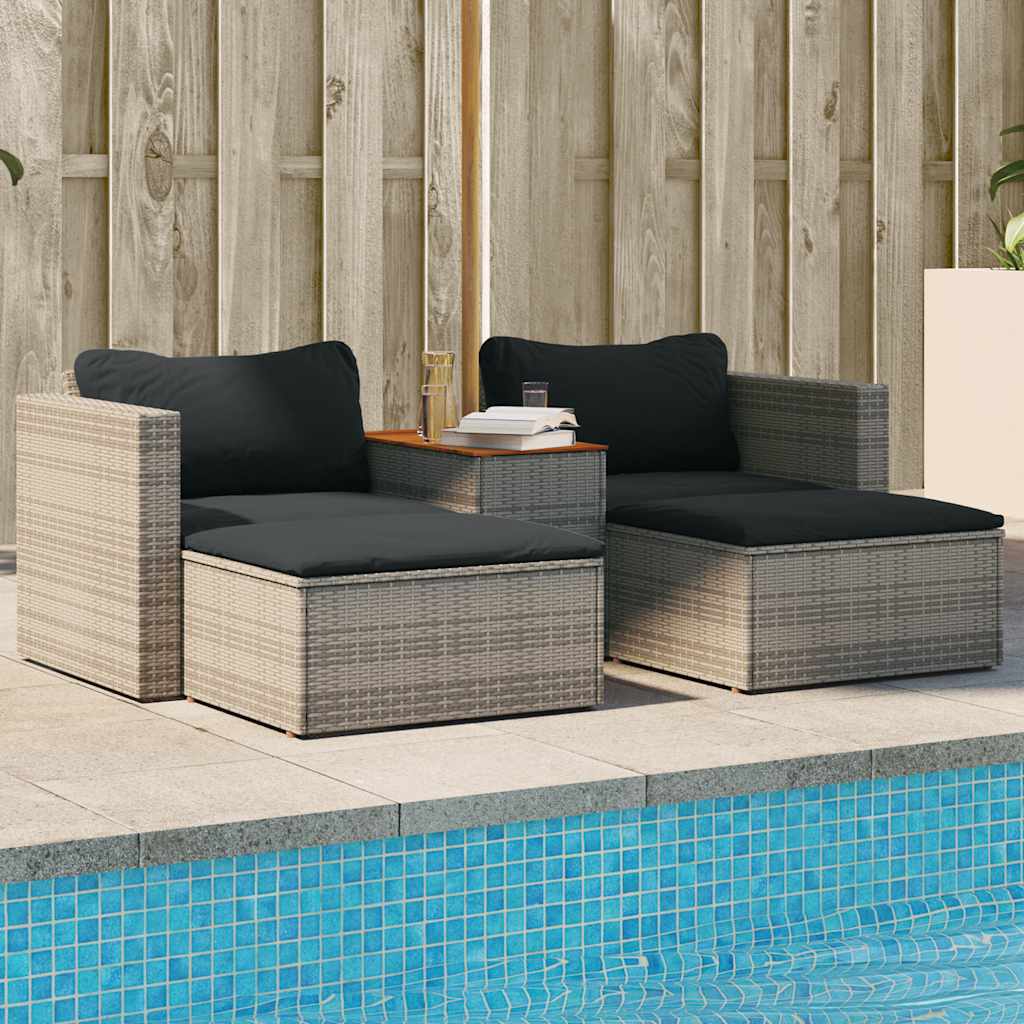 5 Piece Garden Sofa Set With Cushions Poly Rattan Acacia