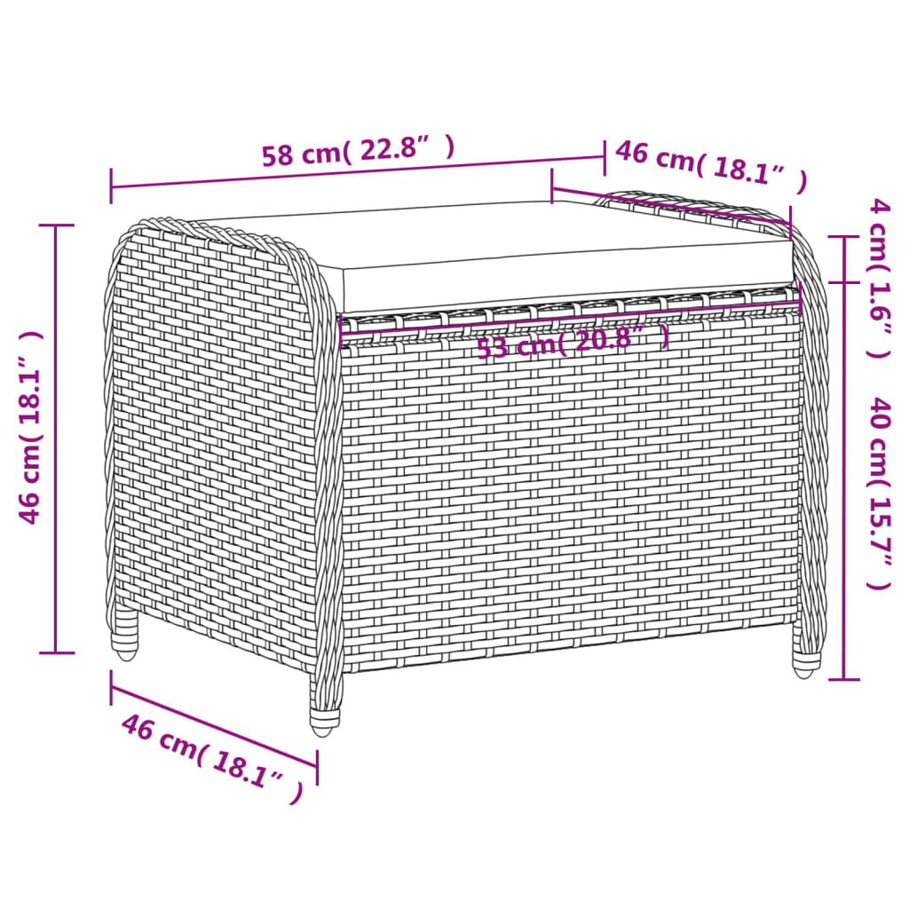Garden Stool With Cushion 58X46X46 Cm Poly Rattan