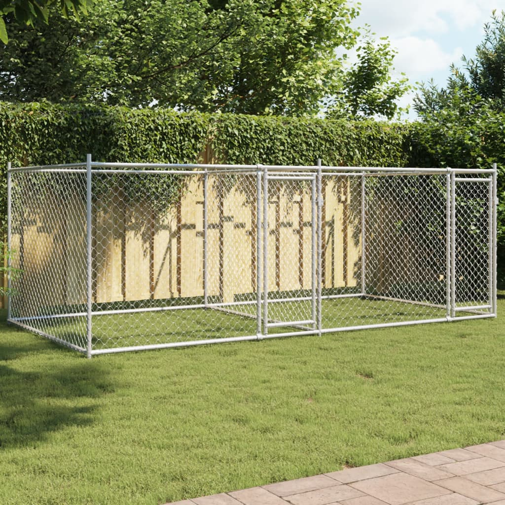Dog Cage With Door Grey Galvanised Steel