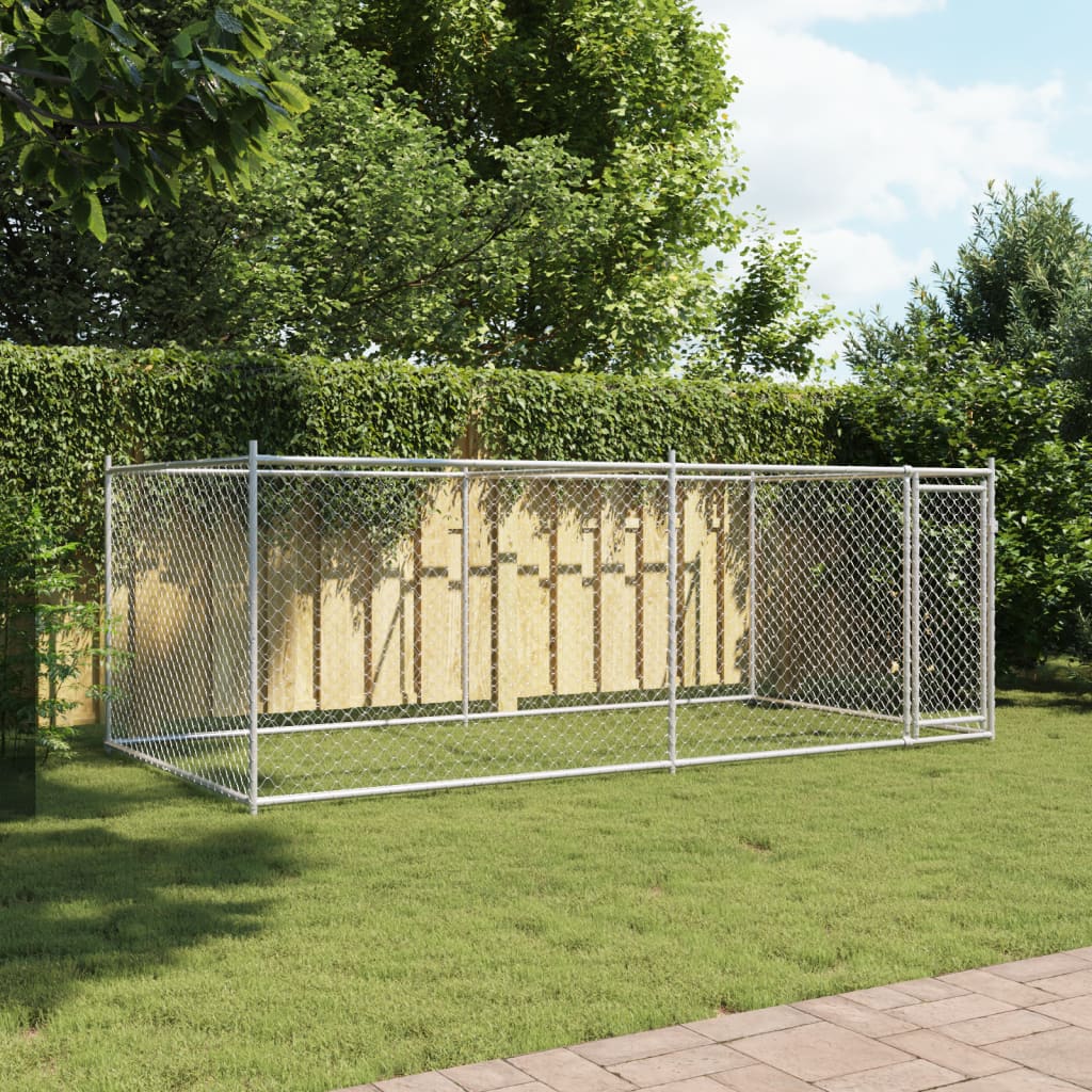 Dog Cage With Door Grey Galvanised Steel