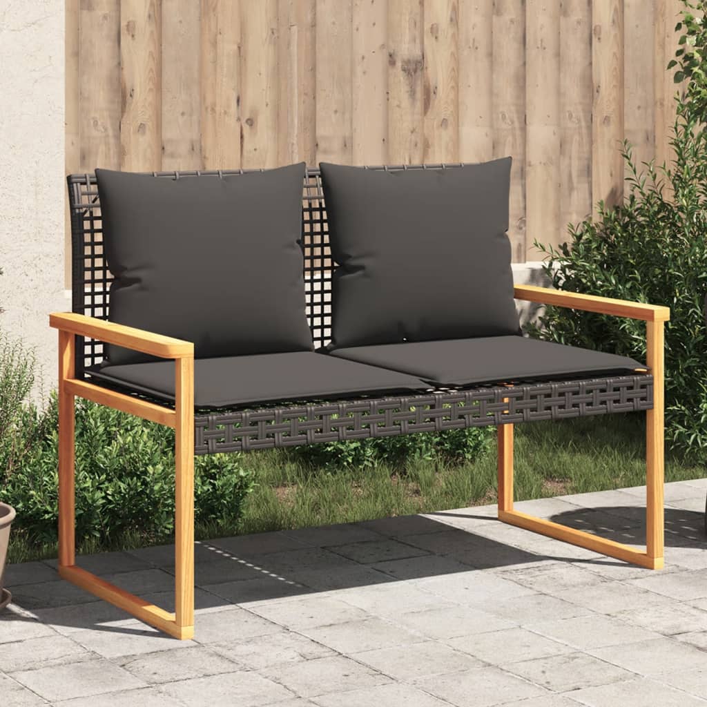 Garden Bench With Cushion Poly Rattan Acacia Wood
