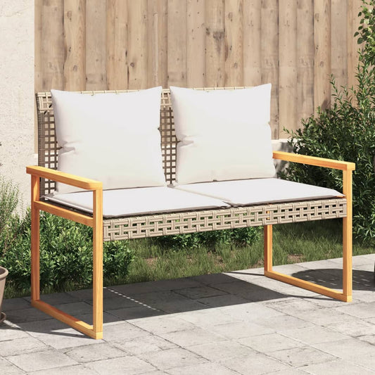 Garden Bench With Cushion Poly Rattan Acacia Wood