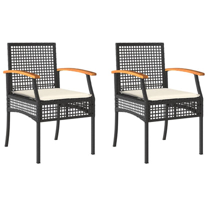 Garden Chairs With Cushions 2 Pcs Black Poly Rattan Acacia Wood