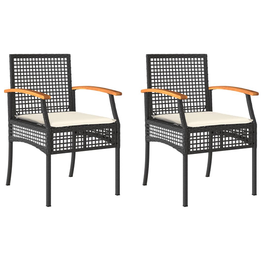 Garden Chairs With Cushions 2 Pcs Black Poly Rattan Acacia Wood