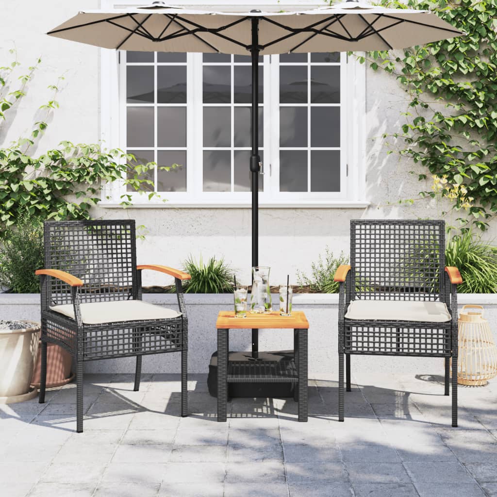 Garden Chairs With Cushions 2 Pcs Black Poly Rattan Acacia Wood