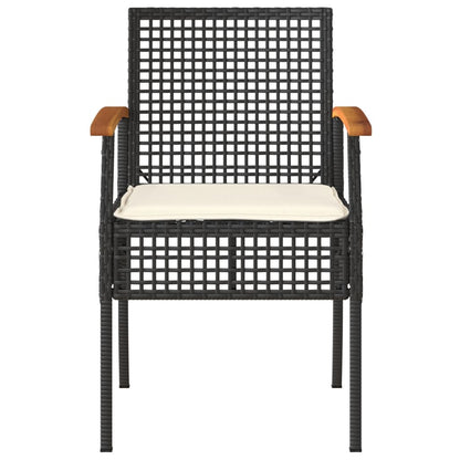 Garden Chairs With Cushions 2 Pcs Black Poly Rattan Acacia Wood