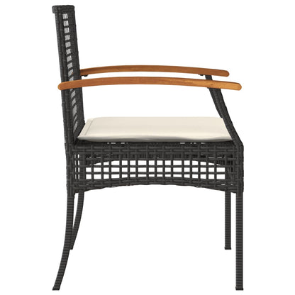 Garden Chairs With Cushions 2 Pcs Black Poly Rattan Acacia Wood