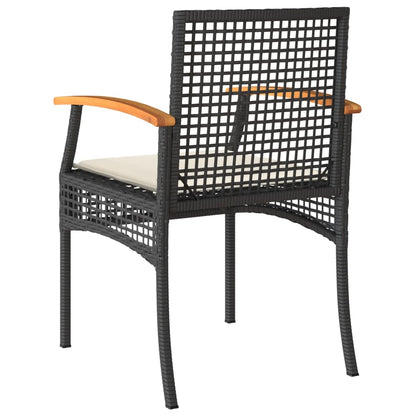 Garden Chairs With Cushions 2 Pcs Black Poly Rattan Acacia Wood