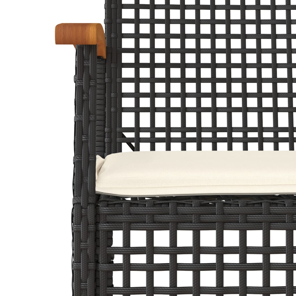 Garden Chairs With Cushions 2 Pcs Black Poly Rattan Acacia Wood
