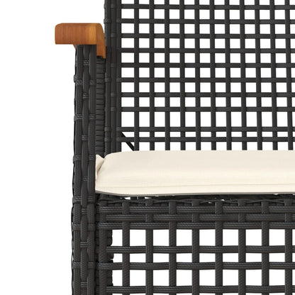 Garden Chairs With Cushions 2 Pcs Black Poly Rattan Acacia Wood