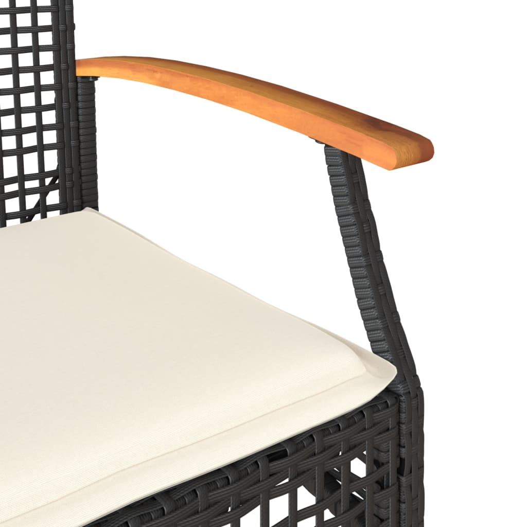 Garden Chairs With Cushions 2 Pcs Black Poly Rattan Acacia Wood