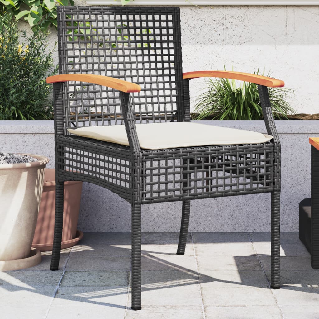 Garden Chairs With Cushions 2 Pcs Black Poly Rattan Acacia Wood