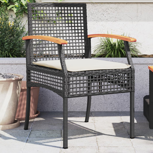 Garden Chairs With Cushions 2 Pcs Black Poly Rattan Acacia Wood