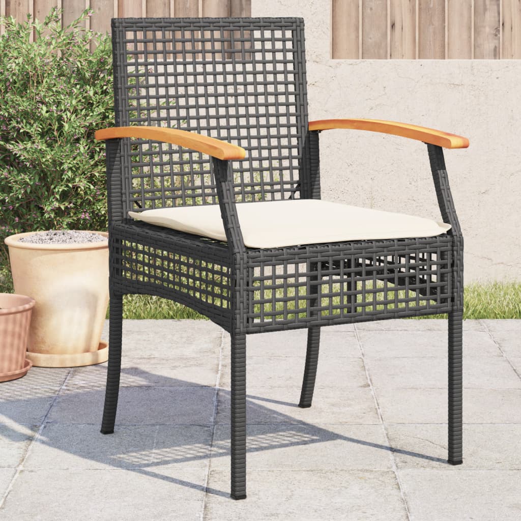 Garden Chairs With Cushions 2 Pcs Black Poly Rattan Acacia Wood