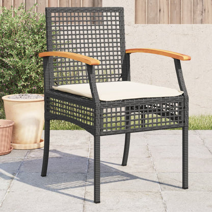 Garden Chairs With Cushions 2 Pcs Black Poly Rattan Acacia Wood