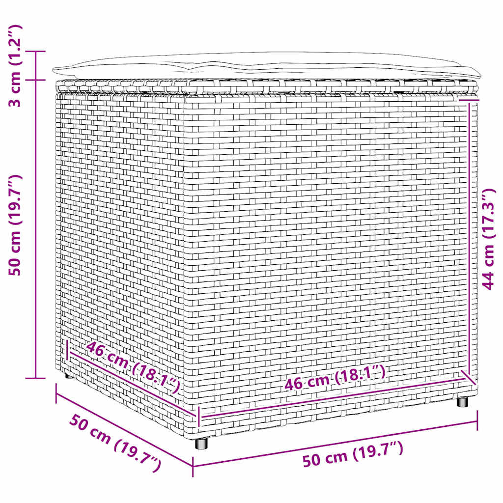 Cushion Box With Storage Grey 50 X 50 X 50 Cm Poly Rattan