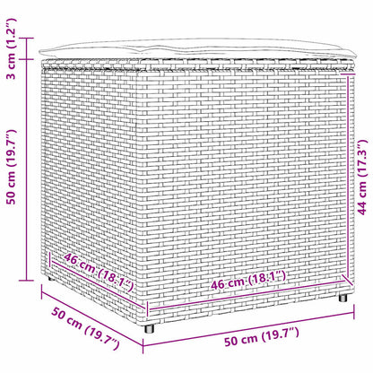 Cushion Box With Storage Grey 50 X 50 X 50 Cm Poly Rattan