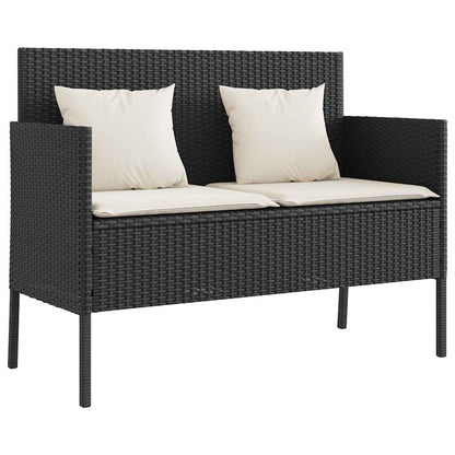 Garden Bench With Cushions Black Poly Rattan