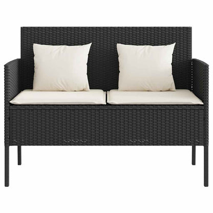 Garden Bench With Cushions Black Poly Rattan