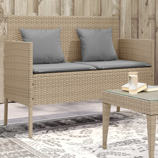 Garden Bench With Cushions Beige Poly Rattan