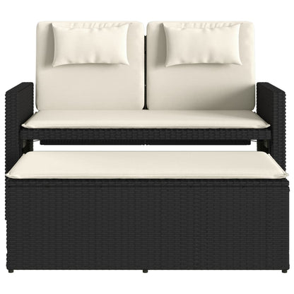 Reclining Garden Bench With Cushions Black Poly Rattan