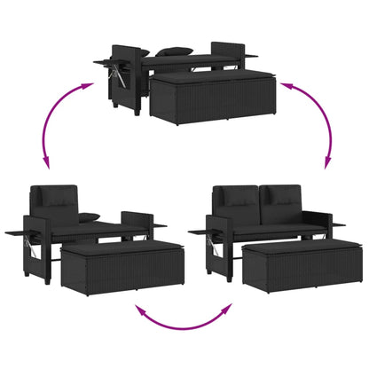 Reclining Garden Bench With Cushions Poly Rattan