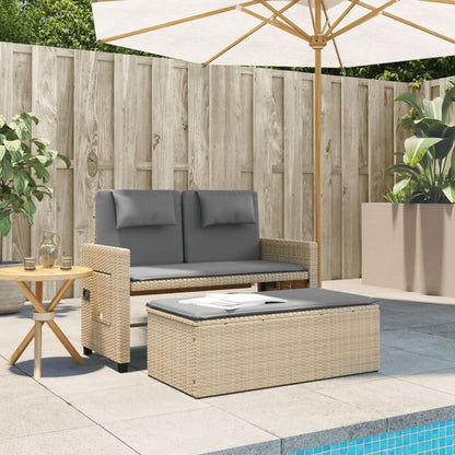 Reclining Garden Bench With Cushions Beige Poly Rattan