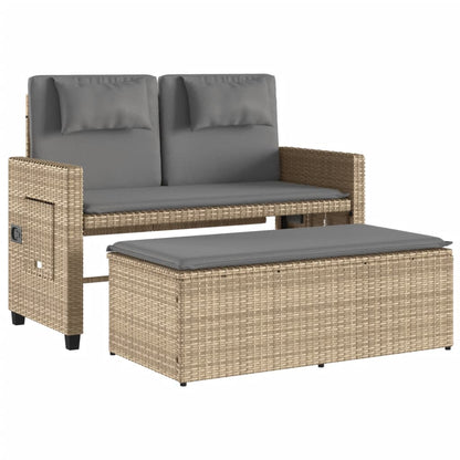 Reclining Garden Bench With Cushions Beige Poly Rattan