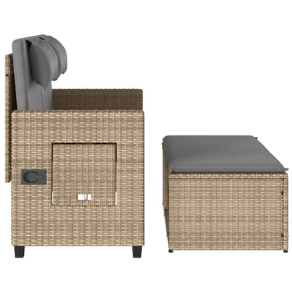 Reclining Garden Bench With Cushions Beige Poly Rattan