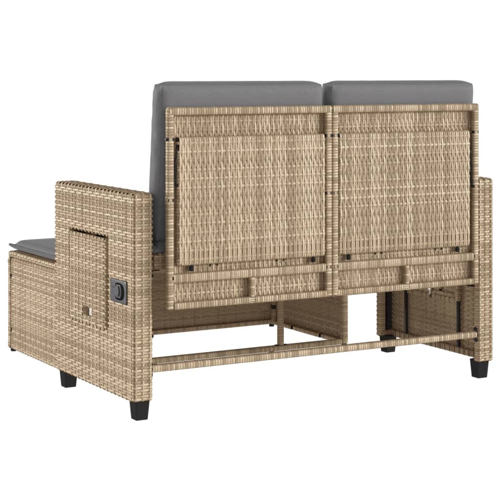 Reclining Garden Bench With Cushions Beige Poly Rattan