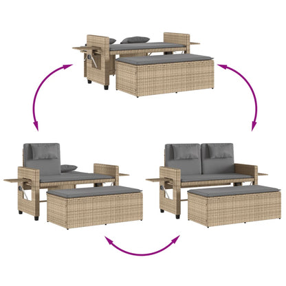 Reclining Garden Bench With Cushions Beige Poly Rattan