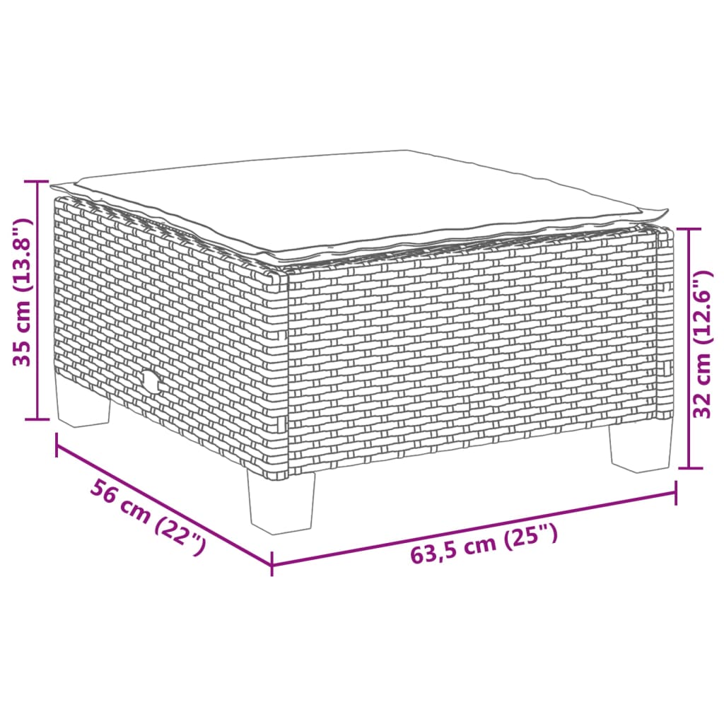 Garden Stool With Cushion 63.5X56X32 Cm Poly Rattan