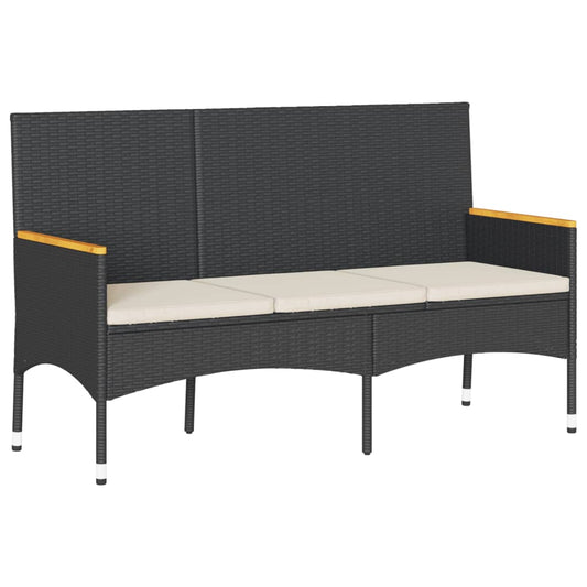 Garden Bench 3-Seater With Cushions Poly Rattan