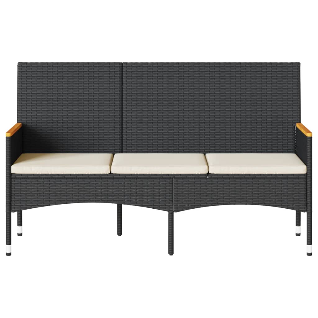 Garden Bench 3-Seater With Cushions Poly Rattan