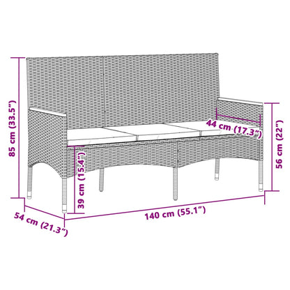 Garden Bench 3-Seater With Cushions Poly Rattan