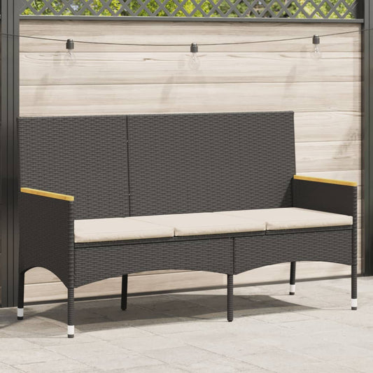 Garden Bench 3-Seater With Cushions Poly Rattan
