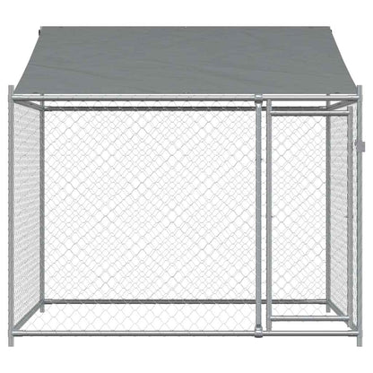 Dog Cage With Roof And Door Grey Galvanised Steel