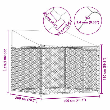 Dog Cage With Roof And Door Grey Galvanised Steel