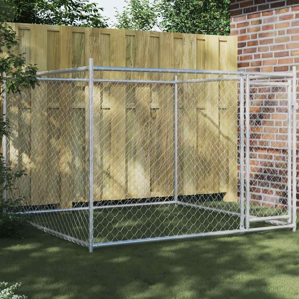 Dog Cage With Door Grey Galvanised Steel
