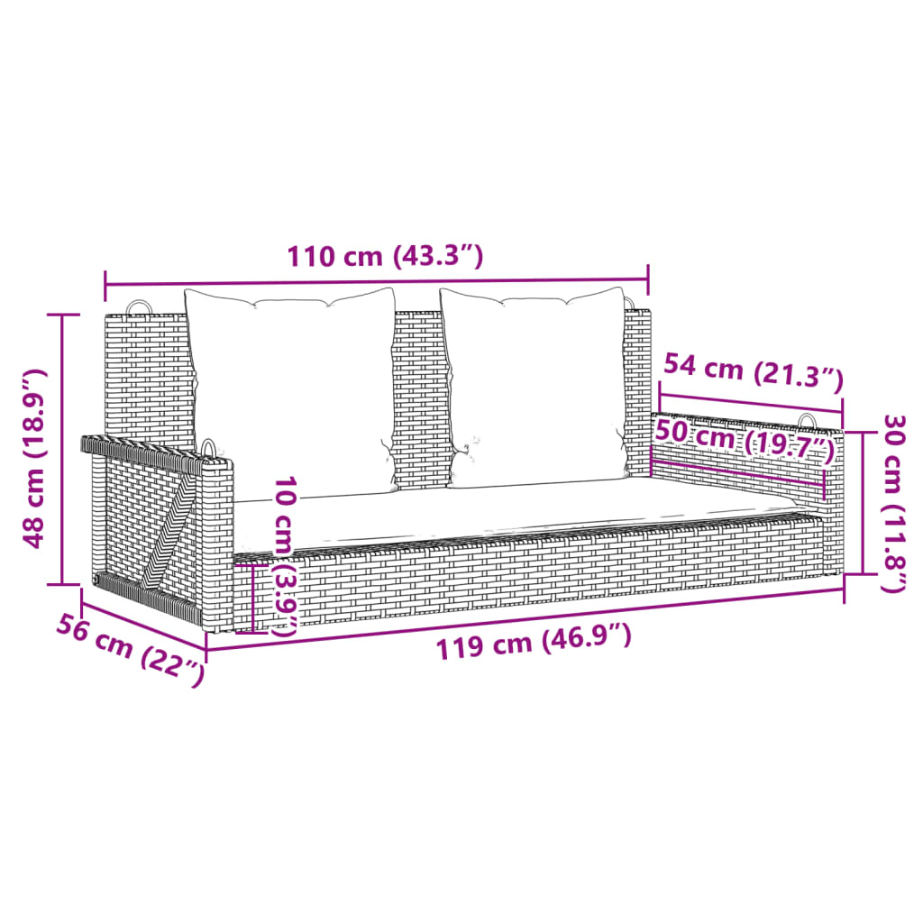 Swing Bench With Cushions 119X56X48 Cm Poly Rattan