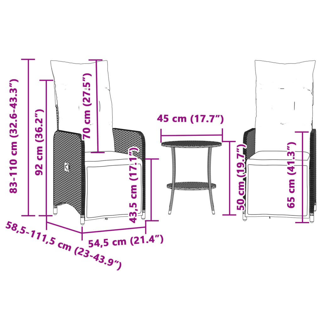 Reclining Garden Chairs 2 Pcs With Table Poly Rattan