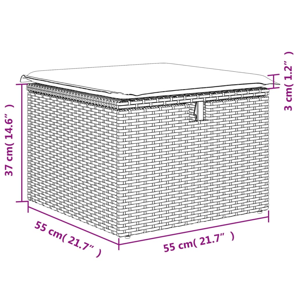Garden Stool With Cushion 55X55X37 Cm Poly Rattan