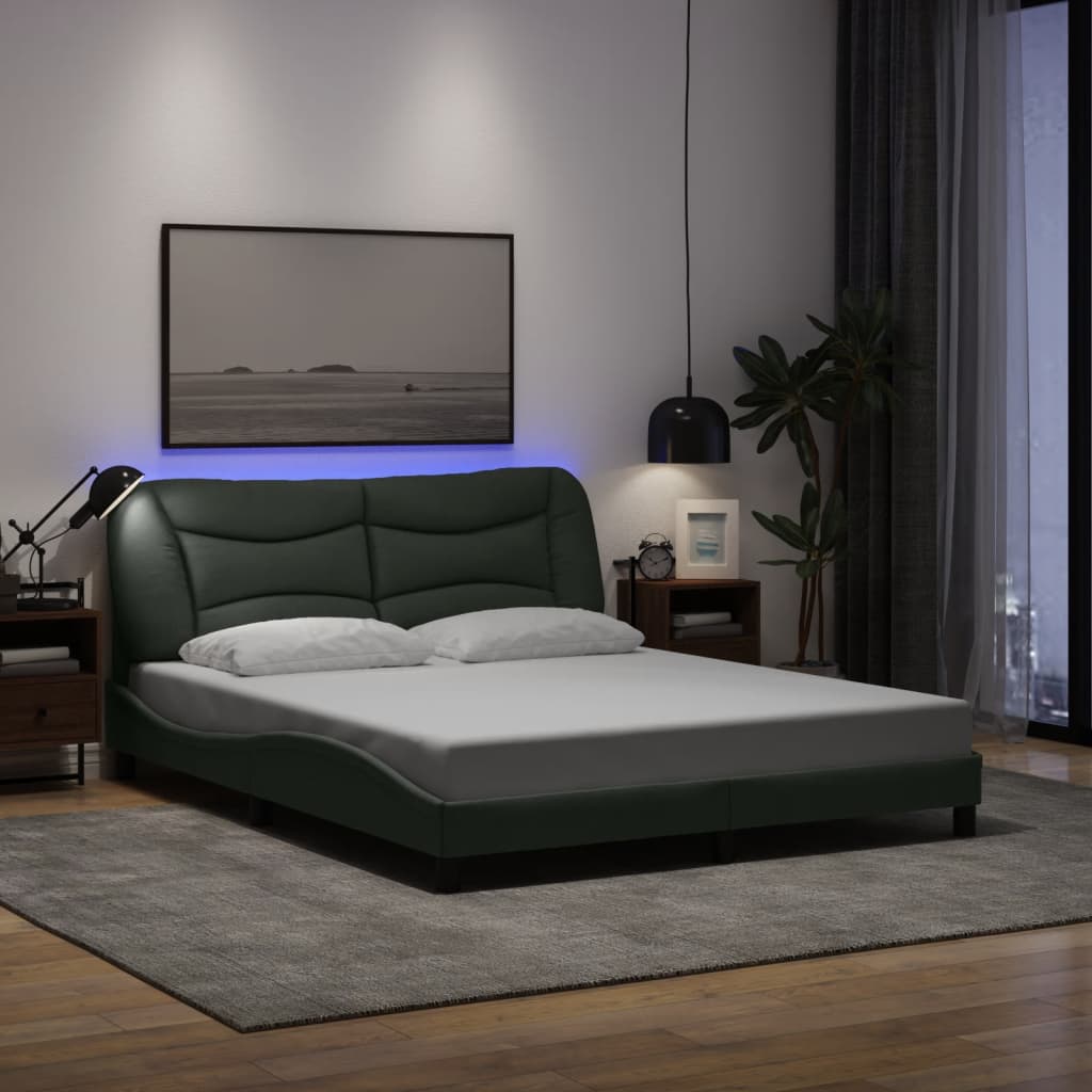 Bed Frame With Led Without Mattress "Hvar" Queen Fabric