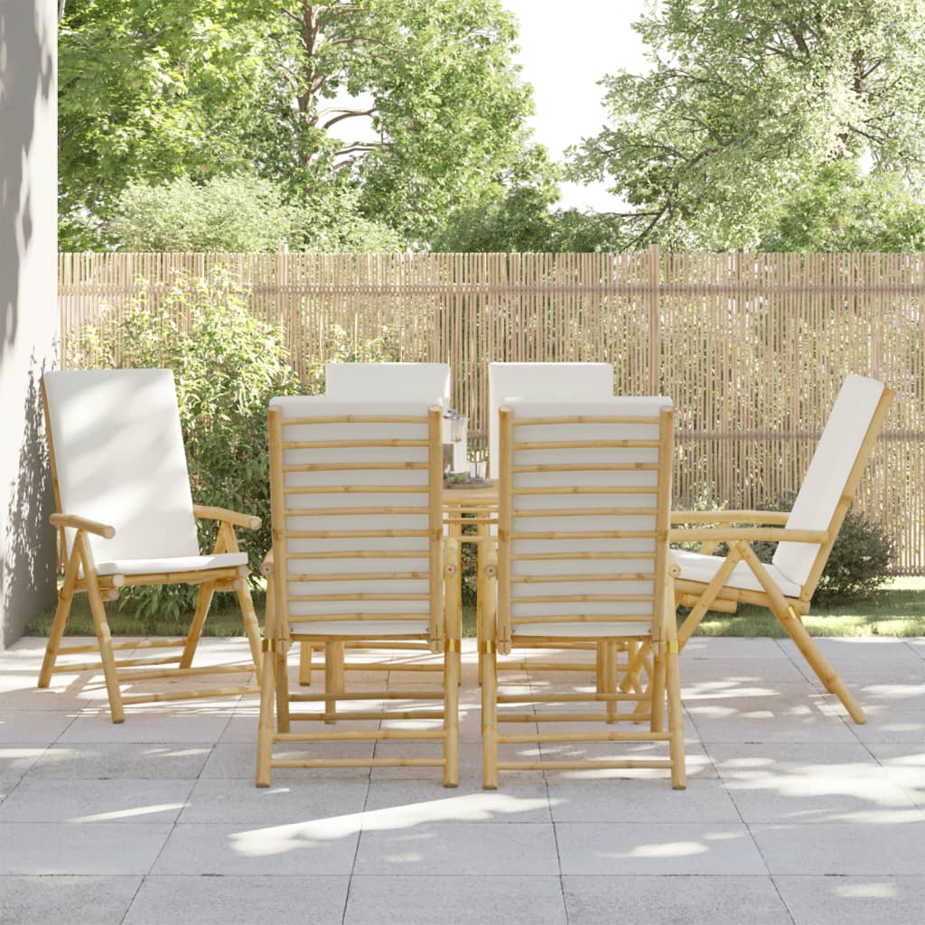 Folding Garden Reclining Chairs 2 Pcs With Cushions Bamboo
