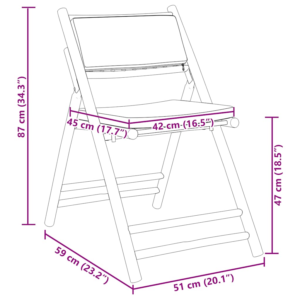 2 Piece Folding Bistro Chairs With Cushions Bamboo