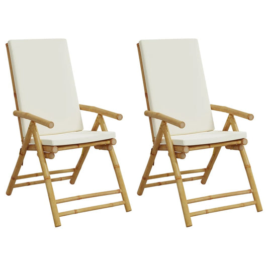 Folding Garden Reclining Chairs 2 Pcs With Cushions Bamboo