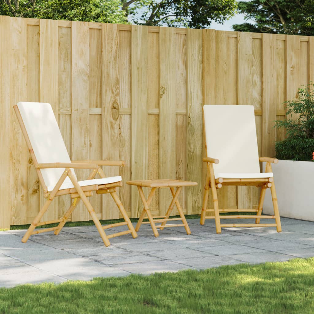 Folding Garden Reclining Chairs 2 Pcs With Cushions Bamboo