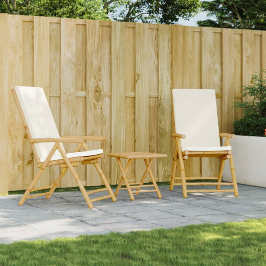 Folding Garden Reclining Chairs 2 Pcs With Cushions Bamboo