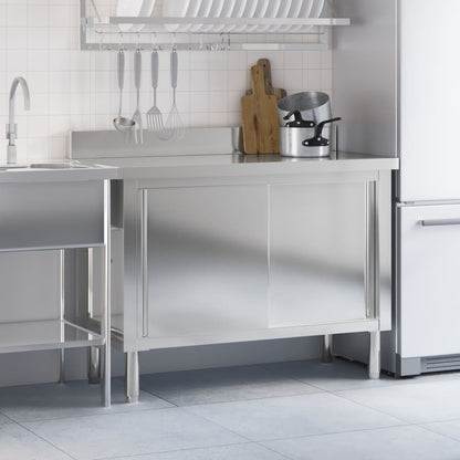 Kitchen Work Table With Sliding Doors Stainless Steel